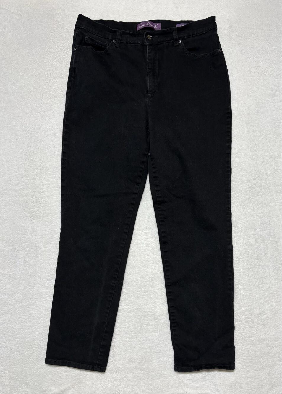 Gloria Vanderbilt Jeans Womens 14 Black Amanda Classic Straight Stretch Denim